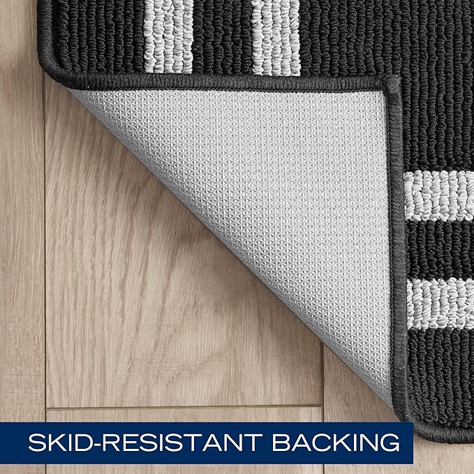 Nautica – Runner Rug 2 Piece Set | Indoor Runners for Hallways and Entry Rugs| Non-Skid Entry and Kitchen Door Mat| Machine Washable Carpet Rugs | 2'2" x 3'9" and 2'2" x 5' | Double Border Black