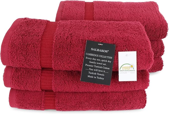 SALBAKOS 100% Turkish Cotton Hand Towel Set of 6 16x30 inch | Heirloom Quality | Hotel & Spa Collection | Ultra Soft, Super Absorbent, Long Lasting Hand Towels | Made in Turkey (Wine, 6 Hand Towels)