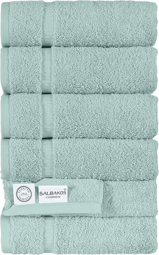 SALBAKOS 100% Turkish Cotton Hand Towel Set of 6 16x30 inch | Heirloom Quality | Hotel & Spa Collection | Soft, Absorbent, Long Lasting Hand Towels | Made in Turkey (Seafoam Green, 6 Hand Towels)