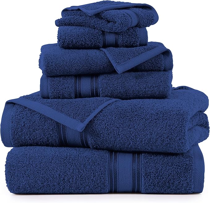 LANE LINEN Luxury Bath Towels Set - 6 Piece Set, 100% Cotton Bathroom Towel, Zero Twist, Quick Dry Shower Towels, Extra Soft Absorbent Towel, 2 Bath Towels, 2 Hand Towels, 2 Wash Cloths - Navy