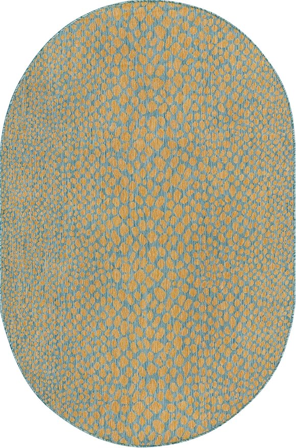 Unique Loom Jill Zarin Outdoor Collection Area Rug - Cape Town (5' 3'' x 8' Oval, Yellow and Aqua/ Light Blue)