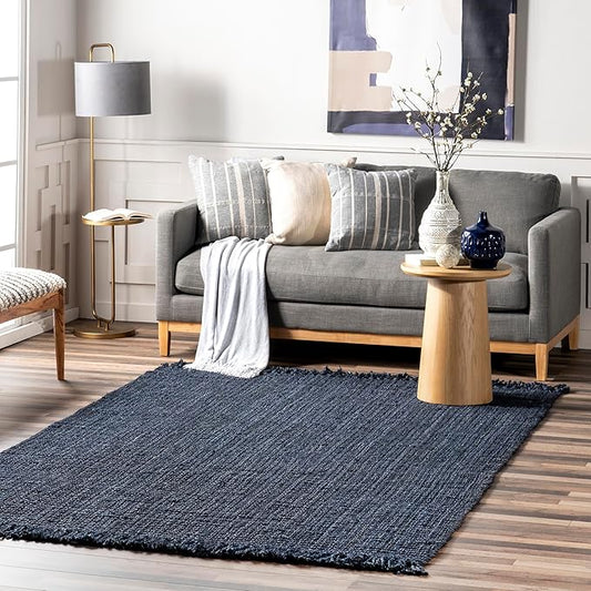 Nuloom Daniela Navy, 5' x 7'6", Handmade, Jute, Tassel, Soft and Textured, High Traffic, Stain Resistant, Easy Clean, Durable Area Rug for Bedroom, Living Room, Dining Space, Foyer, Entryway
