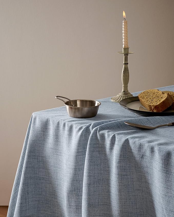Linen Tablecloth for Rectangle Table 52x70 Inch Blue, Farmhouse Style Blue Tablecloth, Water Resistant Burlap Tablecloths for Dining Table Farmhouse Kitchen