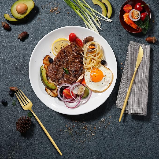 24 pcs Flatware Set, Gold Stainless Steel Flatware Set for 6, Knife Fork Spoon, Home Dinnerware Tableware Set for 6, Cutlery Set, Include Knives/Forks/Spoons…