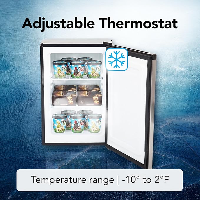 Whynter Upright Freezer with Lock, 2.1 Cu. Ft. Small Freezer Mini Freezer for Bedrooms, Dorms, Garages, Offices CUF-210SS, Stainless Steel Energy Star