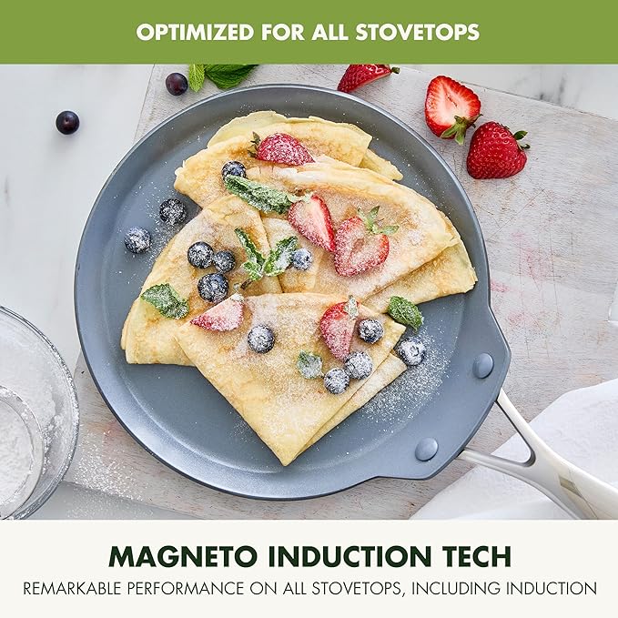 GreenPan Valencia Pro 9.5" Nonstick Crepe Pan, PFAS-Free Ceramic Flat Pancake Skillet, Induction Ready Cookware, Hard Anodized, Dishwasher & Oven Safe, Gray