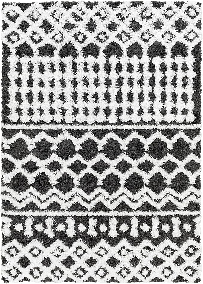 Livabliss Hapsburg Moroccan Shag Area Rug,7'10" x 10'3",Black/White