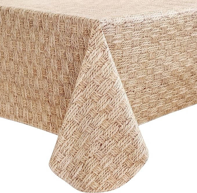 Walrus Heavy Duty Vinyl Tablecloth with Flannel Backing Waterproof Oil-Proof Plastic Table Cloth Stain-Resistant Wipeable Rectangle or Square Table Cover for Indoor and Outdoor (Weave, 54X54 Inch)