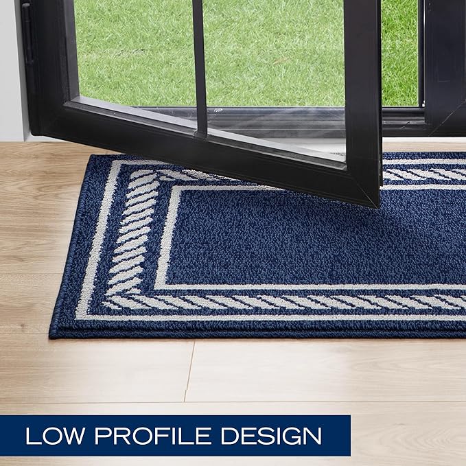 Nautica – Runner Rug | Indoor Runners for Hallways and Entry Rugs| Non-Slip and Non-Skid Entry and Kitchen Door Mat| Machine Washable Entryway Carpet Rugs | 2'2" x 5' | Rope Border Denim