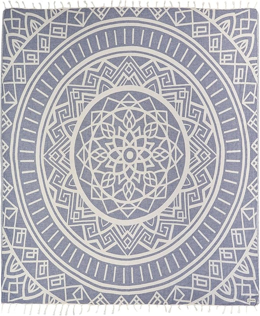 Sand Cloud Extra Large Turkish Beach Towel - Sand Free - 100% Organic Turkish Cotton Yarn - Quick Dry Towel for Beach, Picnic, Blanket or Bath - As Seen on Shark Tank - Cool Glacier (Navy)