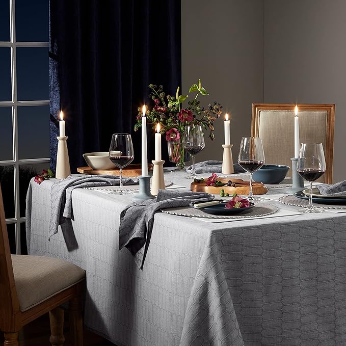 Martha Stewart Honeycomb Modern Farmhouse Tablecloth, Charcoal Grey, 60"x84"