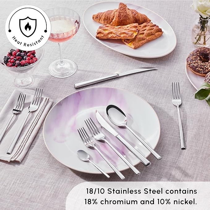 Karaca Tivoli 60 Pieces Cutlery Set for 12 Person - Forks, Spoon, Knives Silverware Sets - Modern Silver Flatware - Stainless Steel Kitchen Utensils Tableware Set - Dishwasher Safe