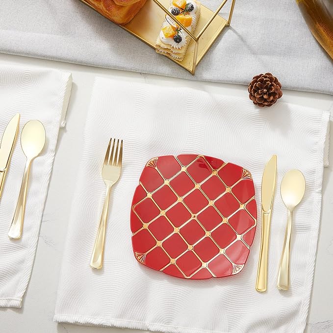 N9R 160pcs Gold Plastic Silverware - Gold Plastic Utensils Set - Tableware Flatware Kit 80 Forks, 40 Spoons, 40 Knives Disposable Cutlery Set for Party, Wedding, Birthday