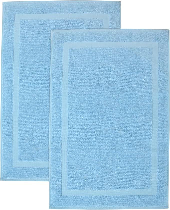 Bumble Towels Bliss Luxury 2 Pack Banded Bath Mats - 22" x 34" - Premium Quality Bath Mat Set - 1000 GSM - Soft Combed Cotton, Absorbent (Sky Blue)