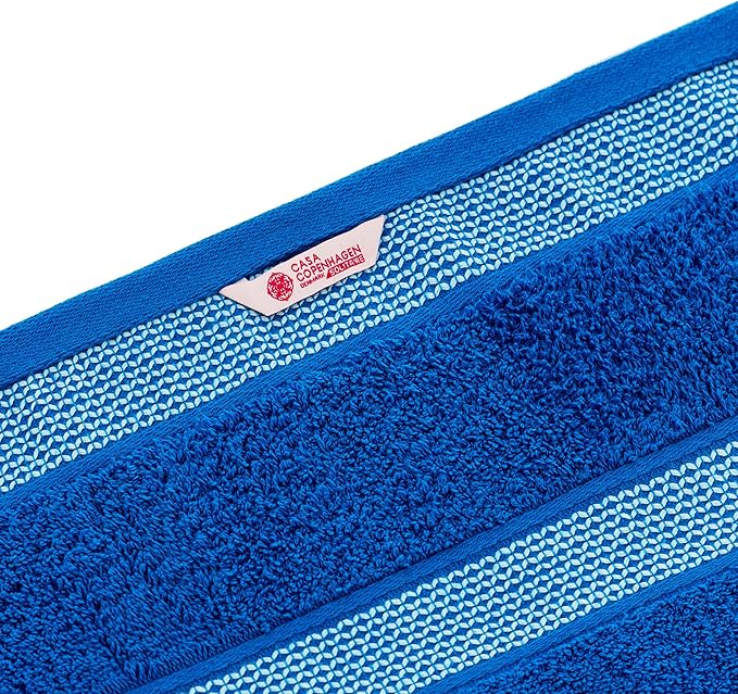 CASA COPENHAGEN Solitaire 6 Pieces Towel Set- Electric Blue, 600 GSM 2 Bath Towel 2 Hand Towel 2 Washcloth, Designed in Denmark Made of Soft Egyptian Cotton for Bathroom, Kitchen & Shower