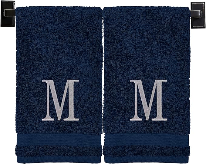 Monogrammed Hand Towels for Bathroom | Luxury Turkish Cotton | Embroidered in USA | Set of 2 | Choose Set Color and Monogram Color | A - Z | Modern Font