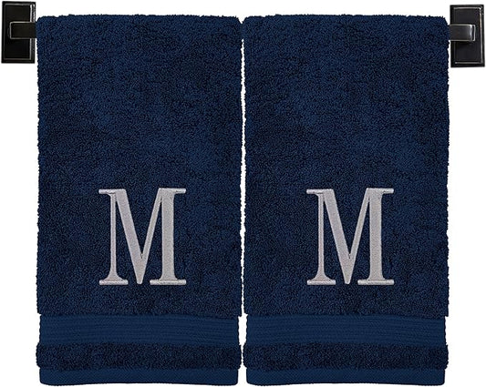 Monogrammed Hand Towels for Bathroom | Luxury Turkish Cotton | Embroidered in USA | Set of 2 | Choose Set Color and Monogram Color | A - Z | Modern Font