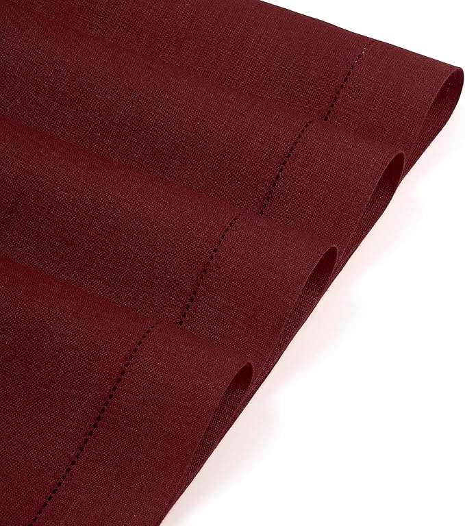 D'Moksha Homes Linen Placemats Set of 4 - Classic Hemstitch Dark Red Placemats 14 x 19 Inch - 100% Pure Linen Table Mats for Winter, Holiday, New Year - Handcrafted and Machine Washable