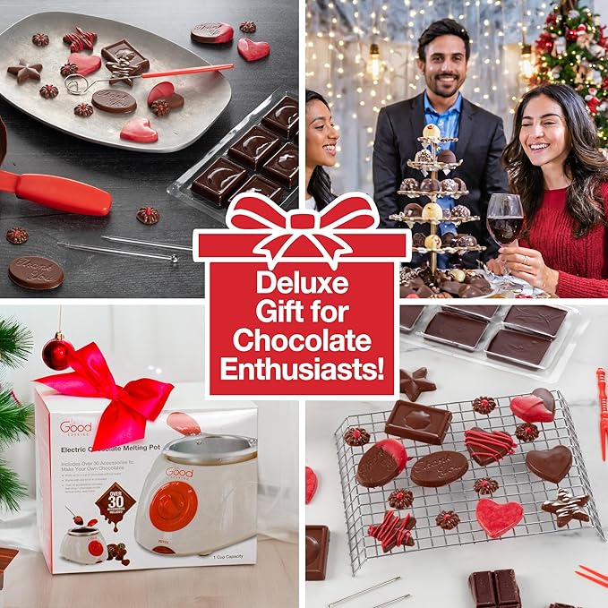 Electric Chocolate Melting Pot Set- XMAS Candy Bar Making or Fondue Fountain Kit w/ 30 Bonus Accessories-Dip, Drizzle & Decorate Strawberries, Marshmallows, Snacks- Holiday Party Appetizers Desserts