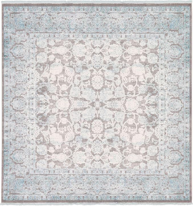 Unique Loom Traditional Classic Intricate Design with Distressed Vintage Detail, Area Rug, Square 8' 0" x 8' 0", Blue/Gray