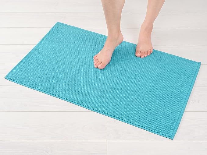 American Soft Linen Bath Rug, 20 in 34 in 100% Cotton Bath Mats Rugs for Bathroom, Slip Reducer Washable Shaggy Form Area Rugs, Turquoise Blue Bath Rug