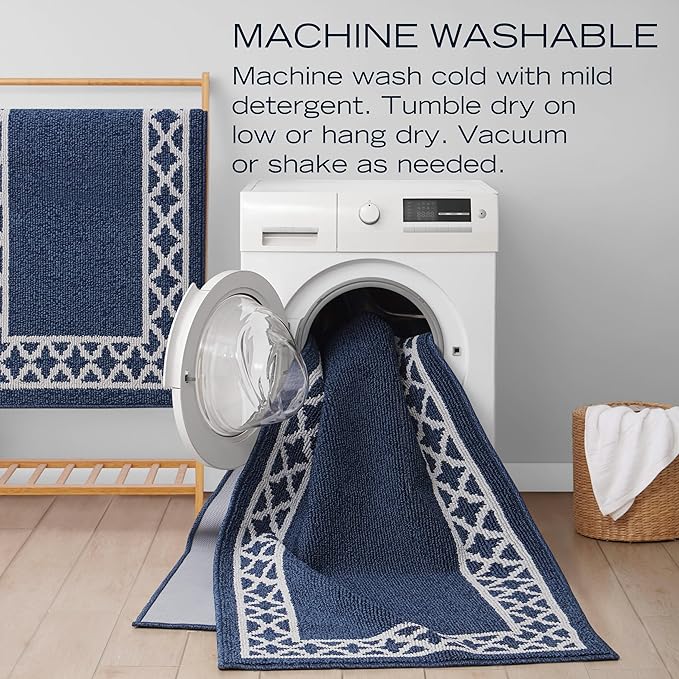 Nautica – Runner Rug | Indoor Runners for Hallways and Entry Rugs| Non-Slip and Non-Skid Entry and Kitchen Door Mat| Machine Washable Entryway Carpet Rugs | 2'2" x 5' | Trellis Denim