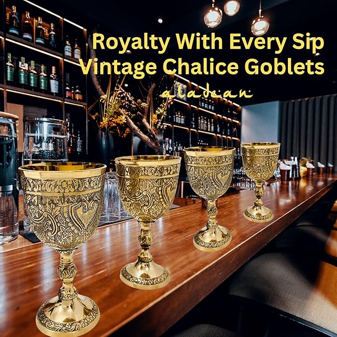 ALADEAN Vintage Chalice Medieval Goblet | 1x Solid Brass 6" Royal Wine Glass Cups 7oz - Renaissance Gifts Wedding Anniversary Novelty Ceremonial Drinkware Pack of 1pc (Roman Chalice)