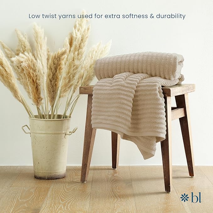 Blue Loom Ribbed Bath Towels Set, 100% Cotton 600GSM, Soft Absorbent Durable 2 Bath Towels, 2 Hand Towels, 2 Wash Cloths for Bathroom - Mason (58" x 30" inch Towels) (Ivory, 6 Piece)