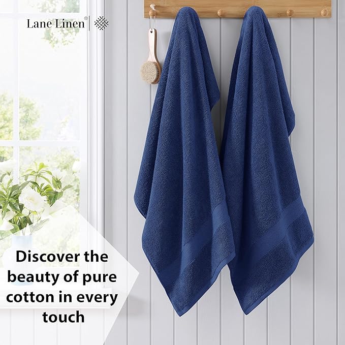 LANE LINEN 100% Durable Cotton Bath Sheets 2 Pack (35"x66") - Fade Resistant, Machine Washable & Highly Absorbent - Hotel Quality, Extra Large Bathroom Bath Towel Sets - Ideal for Family - Navy Blue