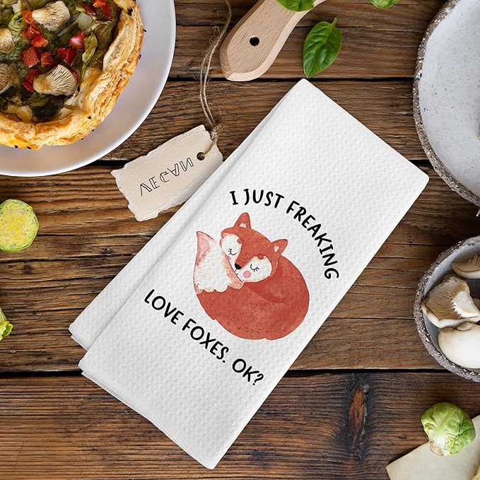 Funny Fox Kitchen Towels Gifts for Women, Fox Bathroom Decor Decorations for Home, Cute Kids I Just Freaking Love Foxs Decor Dish Hand Tea Towels Stuff for Bathroom Kitchen,16x24Inch