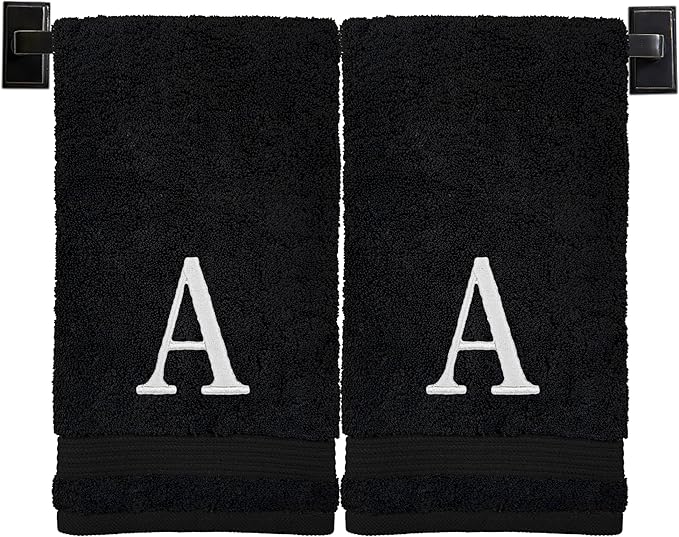 Monogrammed Hand Towels for Bathroom | Luxury Turkish Cotton | Embroidered in USA | Set of 2 | Choose Set Color and Monogram Color | A - Z | Modern Font