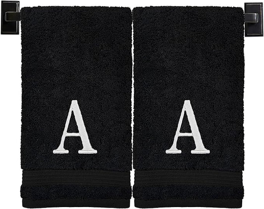 Monogrammed Hand Towels for Bathroom | Luxury Turkish Cotton | Embroidered in USA | Set of 2 | Choose Set Color and Monogram Color | A - Z | Modern Font