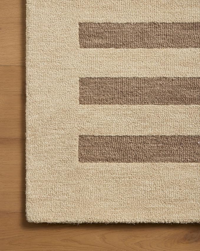 Loloi Leanne Ford Craven Collection CVN-05 Oatmeal/Bark 7'-9" x 9'-9" Area Rug Striped, Patterned, Neutral, Living Room, Bedroom, Dining Room