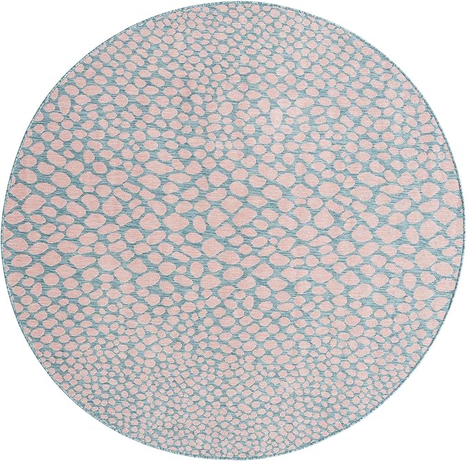 Unique Loom Jill Zarin Jill Zarin Outdoor Collection Area Rug - Cape Town (6' 7" Round, Pink and Aqua/Light Blue)