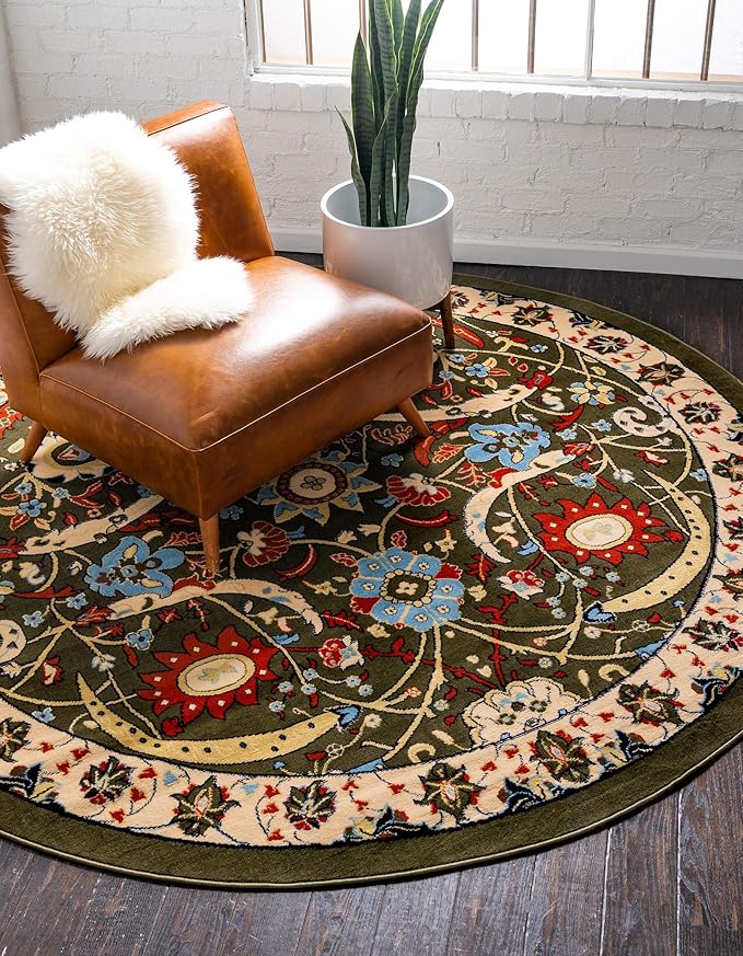 Unique Loom Espahan Collection Area Rug - Cape Cod (7' 10" Round, Green/ Black)