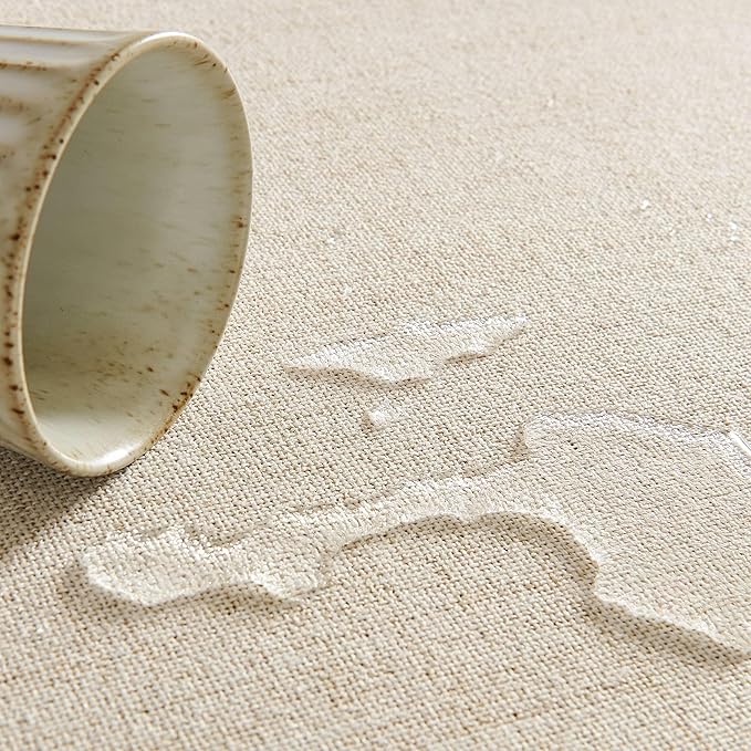 Linen Tablecloth for Rectangle Table 52x70 Inch Light Tan, Farmhouse Style Beige Tablecloth, Water Resistant Burlap Tablecloths for Dining Table Farmhouse Kitchen