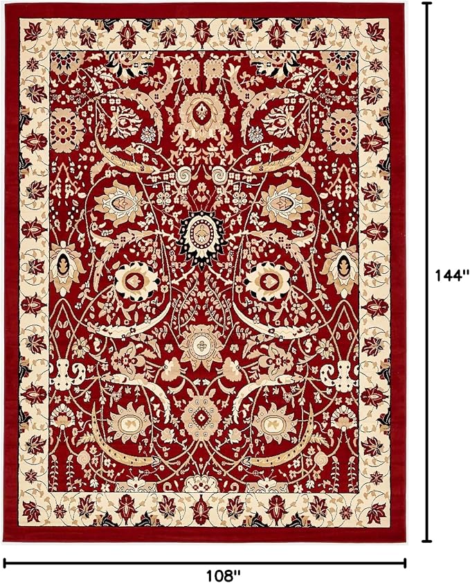 Unique Loom Espahan Collection Area Rug - Cape Cod (9'x 12' Rectangle, Red/ Beige)