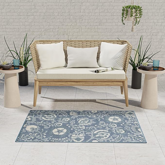 Nourison Home Aloha Blue 2'8" x 4' Area Rug - Easy Clean, Non Shedding, Bed Room, Living Room, Dining Room, Kitchen (3' x 4')