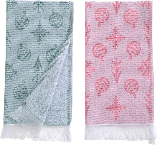 sea me at home Christmas Hand Towels Set of 2, Festive Holiday Bathroom & Kitchen Towels (Santa's Pick)