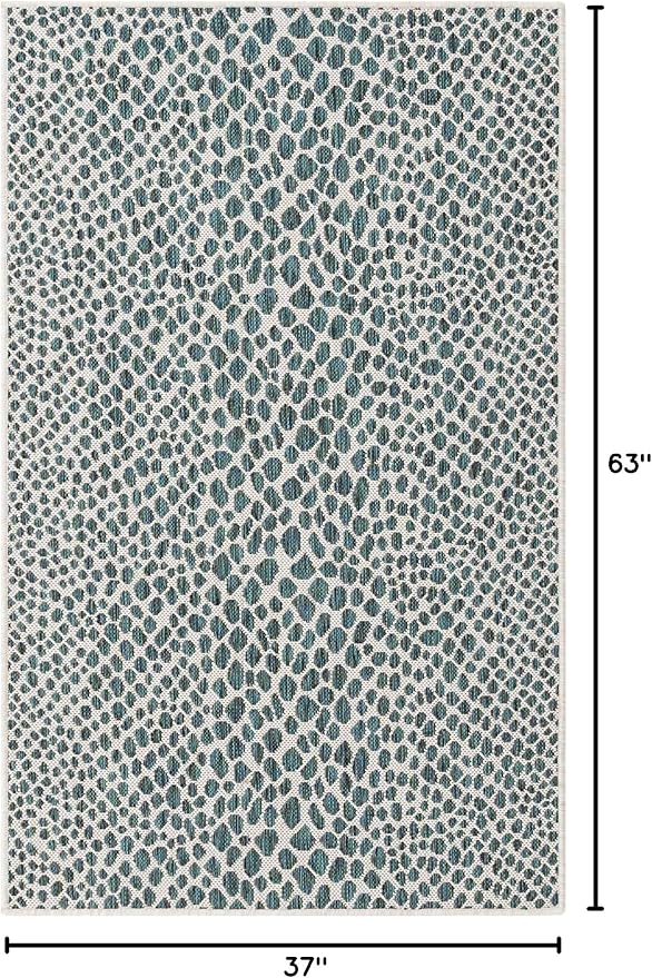 Unique Loom Outdoor Collection Area Rug - Cape Town (3' 1" x 5' 3" Rectangle, Teal/ Ivory)