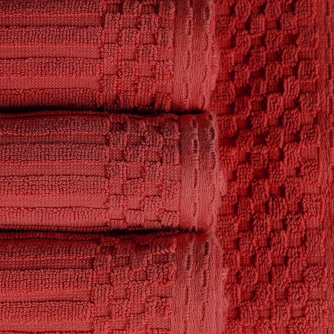 Cotton 6-Piece Solid and Ribbed Towel Set, Face Towels 13” x 13”, Hand Towels 16” x 28”, Bath Towels 27” x 54”, Burgundy by Superior