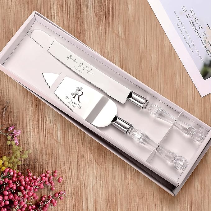 AW BRIDAL Personalized Cake Cutter Set for Wedding - Cake Knife 13.2 Inch, Cake Server 10.8 inch - Baby Shower Engagement Gifts for Couples//DK2201CPP96//