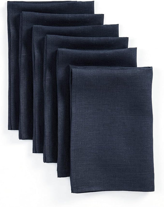 Solino Home Navy Blue Linen Napkins Set of 6-100% Pure Linen Dinner Napkins 20 x 20 Inch for Holiday, Winter, New Year - Fete