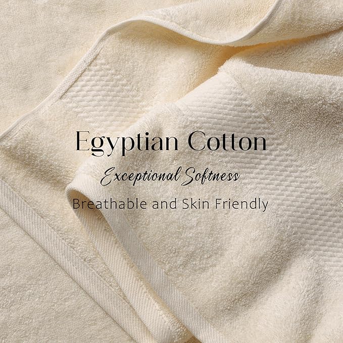 Superior Egyptian Cotton Pile Bath Towel Set of 2, Ultra Soft Luxury Towels, Thick Plush Essentials, Absorbent Heavyweight, Guest Bath, Hotel, Spa, Home Bathroom, Shower Basics, Cream