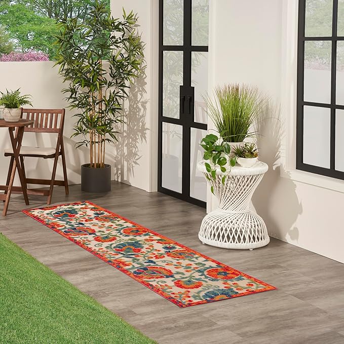 Nourison Home Aloha Red Multicolor 2'3" x 8' Area Rug - Easy Clean, Non Shedding, Bed Room, Living Room, Dining Room, Kitchen (8' Runner)