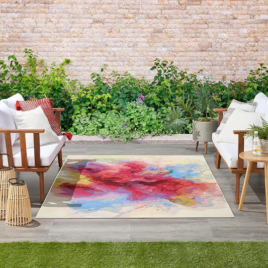 Nourison Home Color Splash Ivory Multicolor 4' x 6' Area Rug - Easy Clean, Non Shedding, Bed Room, Living Room, Dining Room, Kitchen (4' x 6')