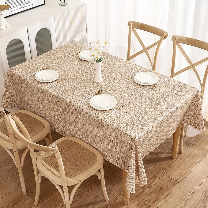 Walrus Heavy Duty Vinyl Tablecloth with Flannel Backing Waterproof Oil-Proof Plastic Table Cloth Stain-Resistant Wipeable Rectangle or Square Table Cover for Indoor and Outdoor (Weave, 52X70 Inch)