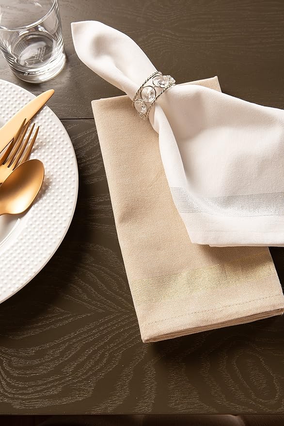 DII Holiday Dining Table Linen Sparkle Metallic Kitchen Décor, Napkin Set, 20x20, Silver Metallic Stripe, 6 Piece