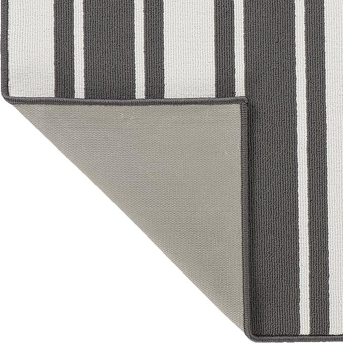 Nautica – Runner Rug | Indoor Runners for Hallways and Entry Rugs| Non-Slip and Non-Skid Entry and Kitchen Door Mat| Machine Washable Entryway Carpet Rugs | 26” x 72” | Stripe Dark Grey