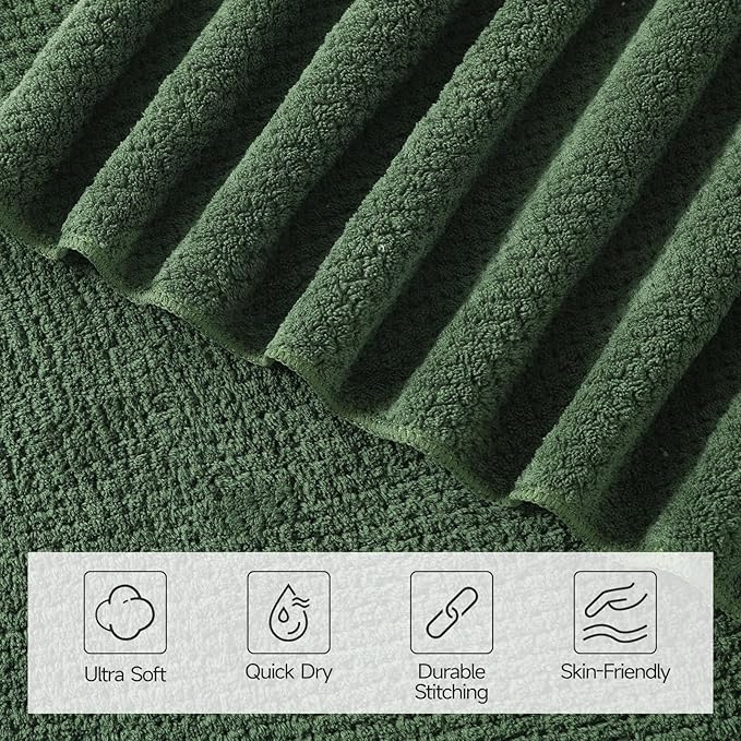 REDKISS Premium Towel Set of 8 - Ultra Soft Microfiber, Contains 2 Large Bath 35x70, 2 Hand 14x30, 4 Washcloths 14x14, Highly Absorbent, Quick Dry, Ideal for Everyday use, Hotel & Spa, Olive Green